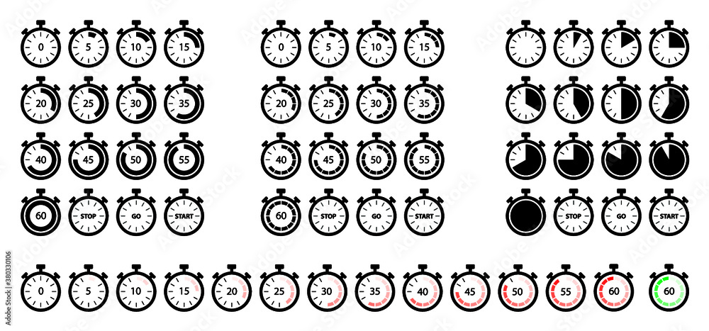 Timer Pictogram Timer, clock, stopwatch set icons. Label for sports or cooking time ...