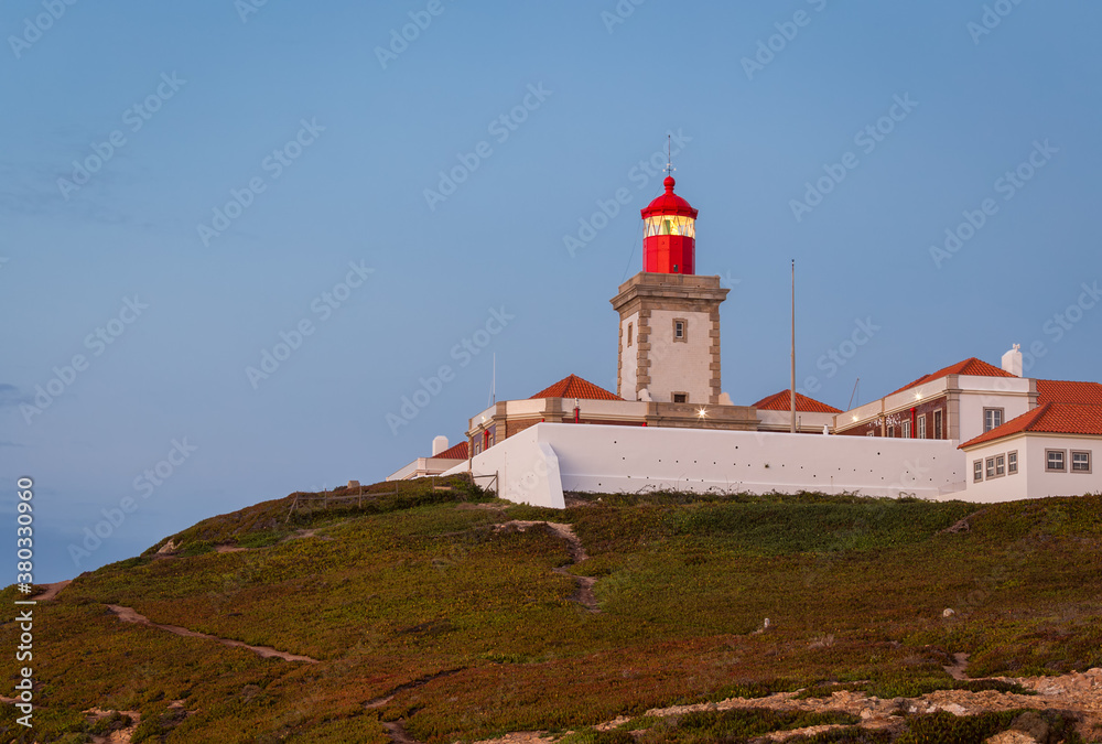Lighthouse at Cape Cabo da Roca near the city of Cascais, Portugal. Cape Roca is the most western point of continental Europe.