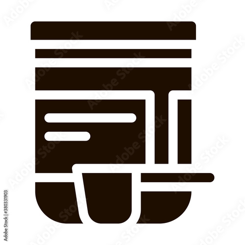 Supplements Bottle And Scoop Vector Icon. Sportsman Plastic Container With Creatine Powder And Scoop Pictogram. Dietary Protein Ingredient, Bar Bodybuilding Contour Illustration