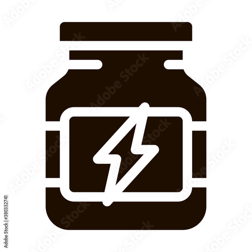 Energy Sport Supplements Vector Icon. Sportsman Plastic Container With Energy Healthy Balancer Pictogram. Dietary Protein Ingredient, Bar Bodybuilding Contour Illustration