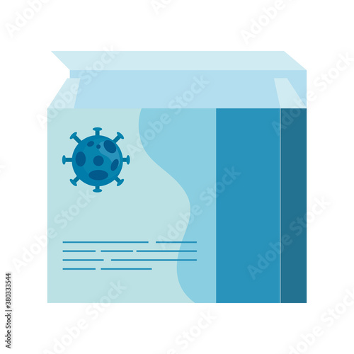 Covid 19 virus on medicine box design of 2019 ncov cov coronavirus infection and corona theme Vector illustration