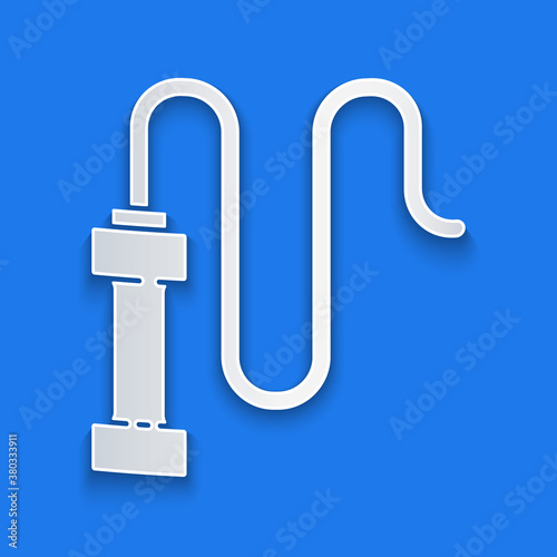 Paper cut Braided leather whip icon isolated on blue background. Paper art style. Vector.