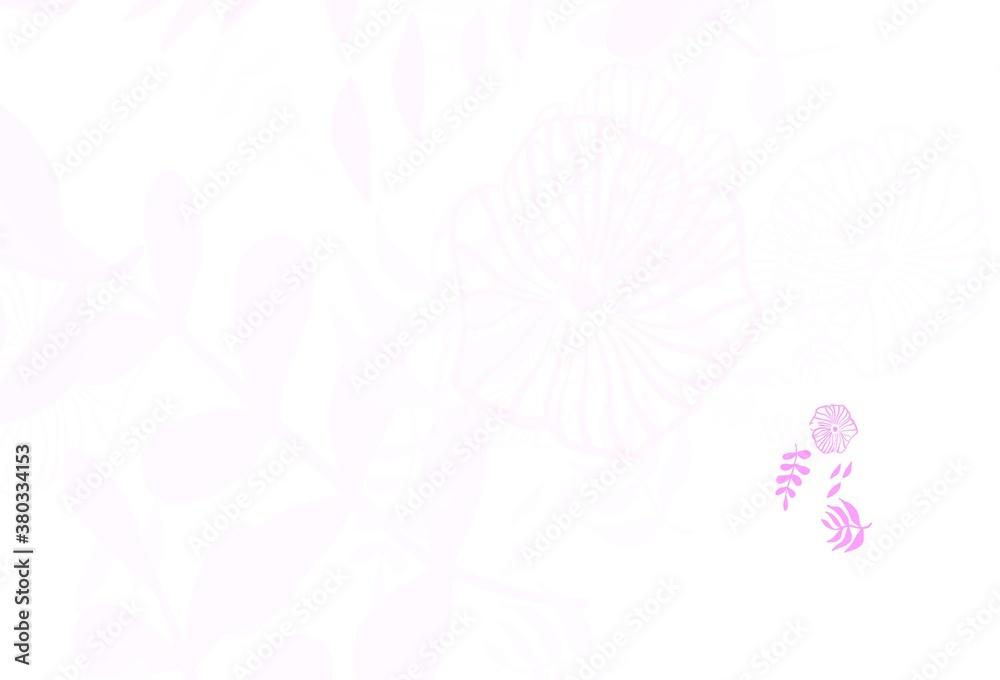 Light Purple vector doodle texture with leaves, flowers.