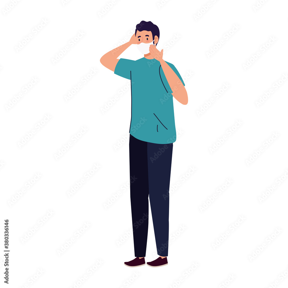 man cartoon with mask and blue tshirt design of medical care and covid 19 virus theme Vector illustration man cartoon with mask and blue tshirt design of medical care and covid 19 virus theme Vector illustration