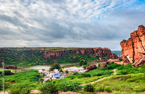 mountain landscape view with bright sky at morning