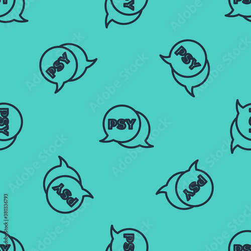 Black line Psychology icon isolated seamless pattern on green background. Psi symbol. Mental health concept, psychoanalysis analysis and psychotherapy. Vector.