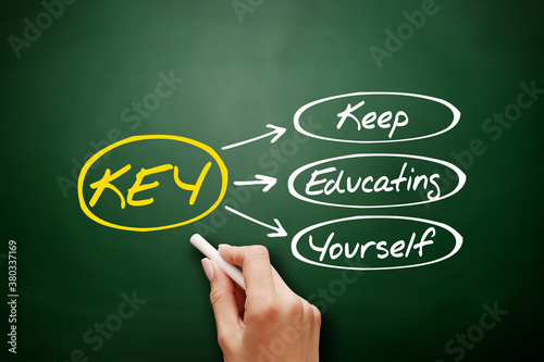 Foto KEY - Keep Educating Yourself acronym on blackboard