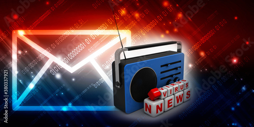 3d illustration Vintage blue radio receiver announce corona virus news

