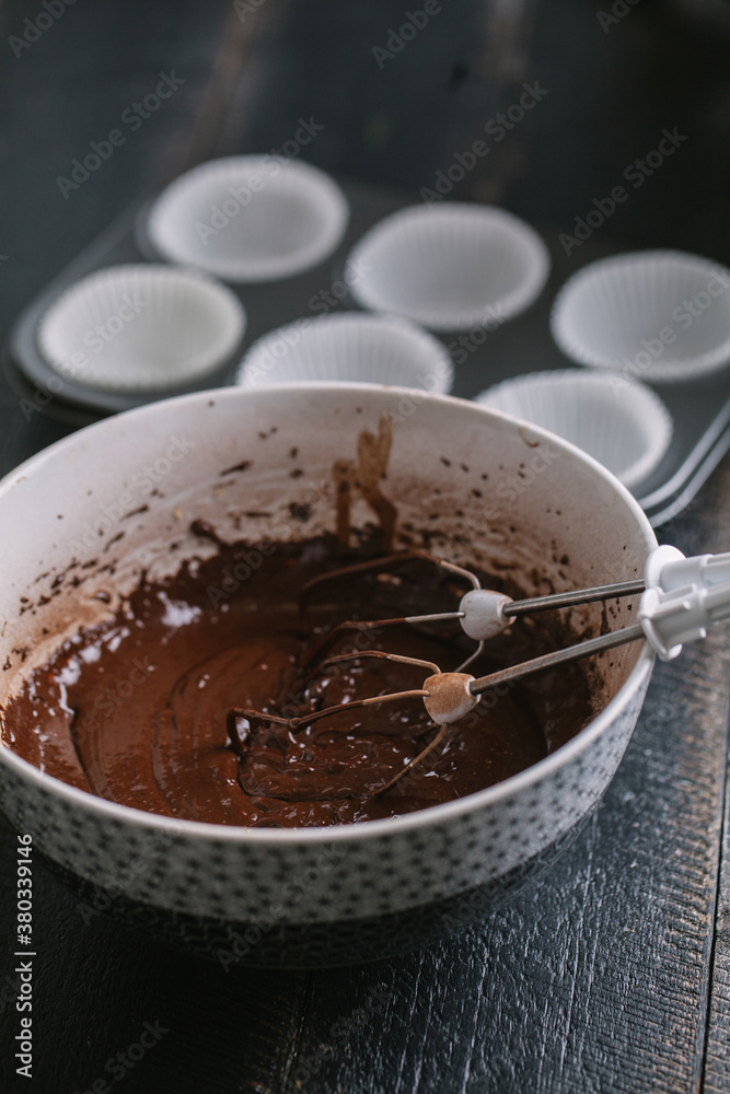 Preparing chocolate muffin Preparing chocolate muffin