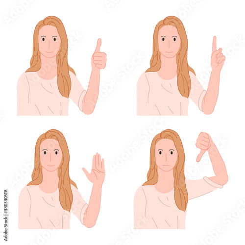 Cartoon girls gestures set on white background vector illustration modern style 