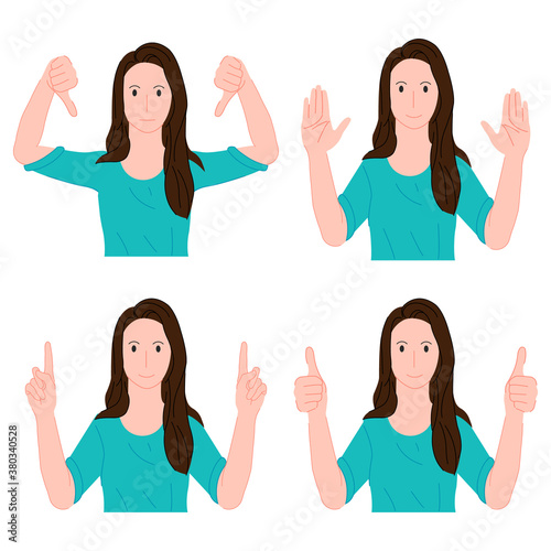 Cartoon girls gestures set on white background vector illustration modern style 