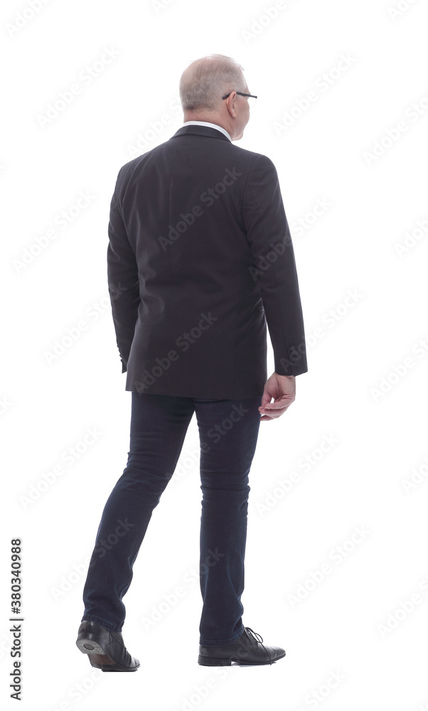 rear view. Mature business man walking away rear view. Mature business man walking away