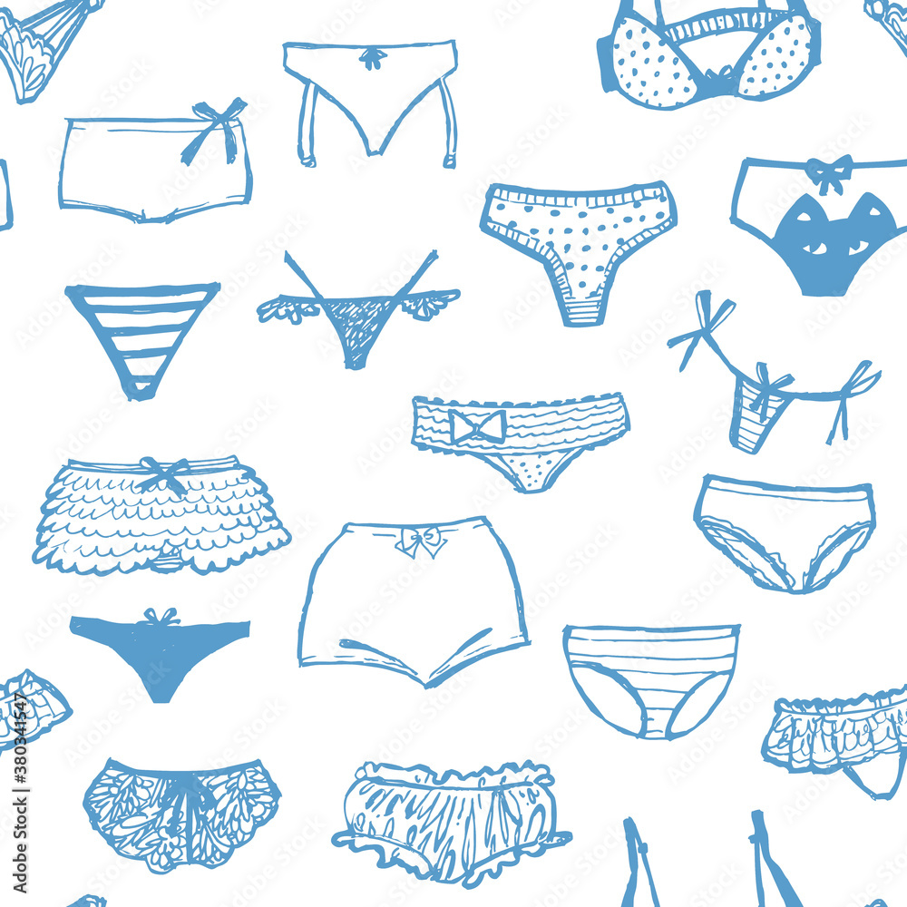 briefs tango thong bra underwear fashion female erotic line pattern repeating seamless blue art drawing