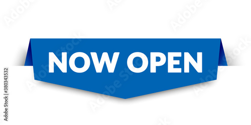 Vector Illustration Now Open Label. Modern Blue Web Banner.