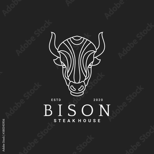 Monoline style of bison logo design. Perfect for steak house logo