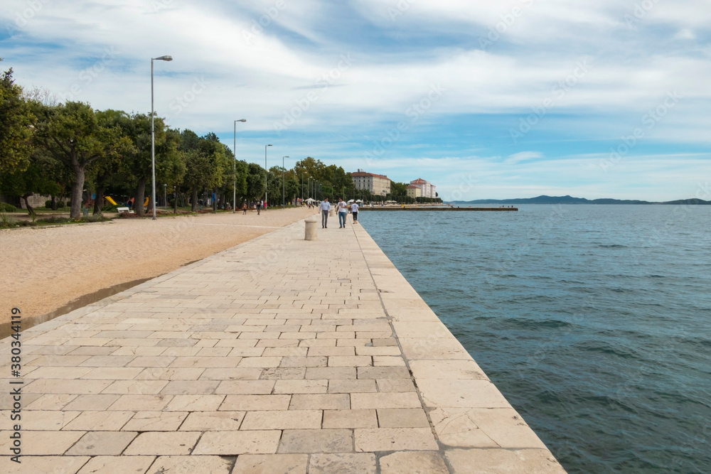 Waterfront of Zadar, facing the Adriatic Sea, Croatia.  On second plane University of Zadar.