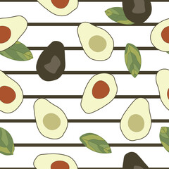 Acrylglasbilder Avocadomuster Halbierte Avocados Muster Vektorgrafik  © NumediaPhoto