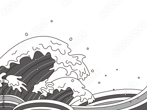 うねる波　浮世絵　背景素材