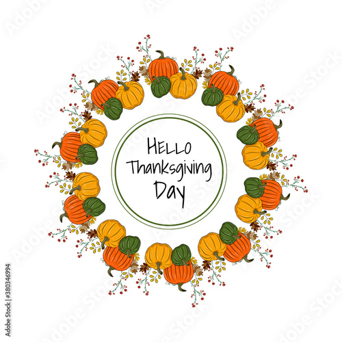 Autumn design wreath of leaves and branches. Vector illustration for print. Thanksgiving Day