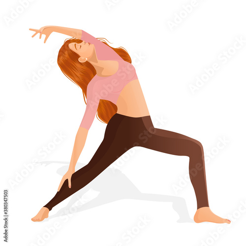 Vector illustration of a girl dancer on a white background. The concept of yoga, meditation, sports, healthy lifestyle, dance, dance moves, fitness, exercise, gymnastics, workout.