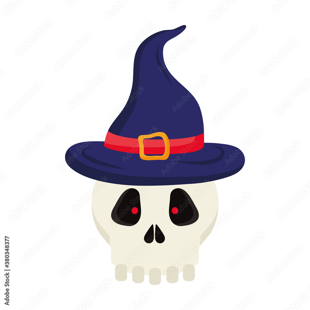 halloween skull cartoon with witch hat design, happy holiday and scary theme Vector illustration