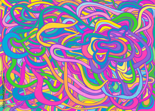Multicolor psychedelic crazy abstract swirl line art, pastel neon color.