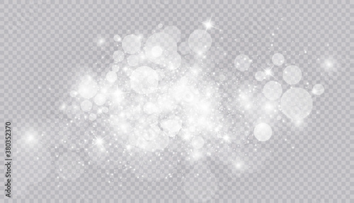 Glowing light effect with many glitter particles isolated on transparent background. Vector starry cloud with dust. Magic christmas decoration