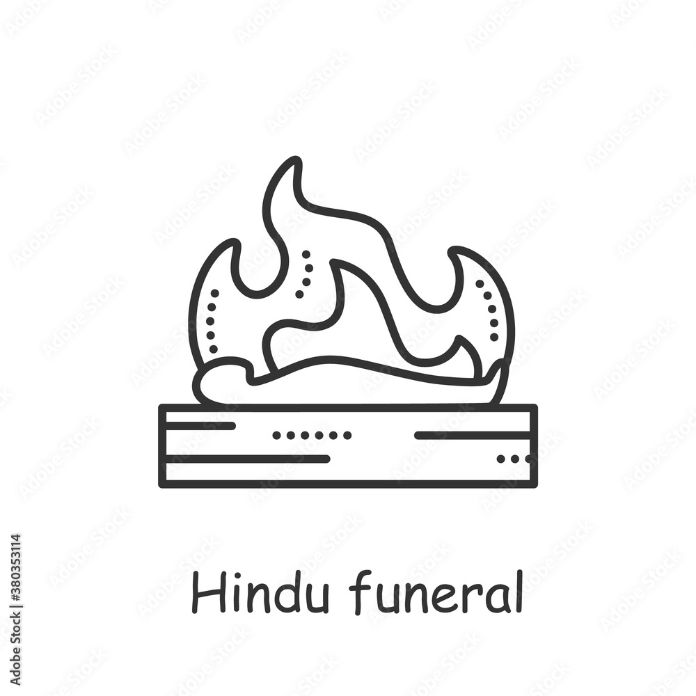 Hindu funeral line icon. Hindu Antyesti ritual. Body cremation. Last