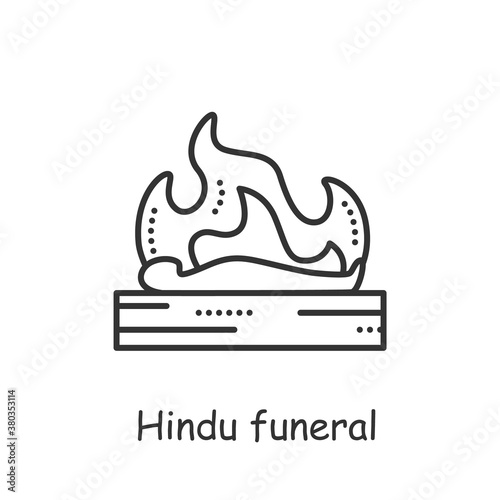 Hindu funeral line icon. Hindu Antyesti ritual. Body cremation. Last sacrifice. Funeral ceremony. Indian culture, esthetics, traditions and customs. Isolated vector illustration. Editable stroke 