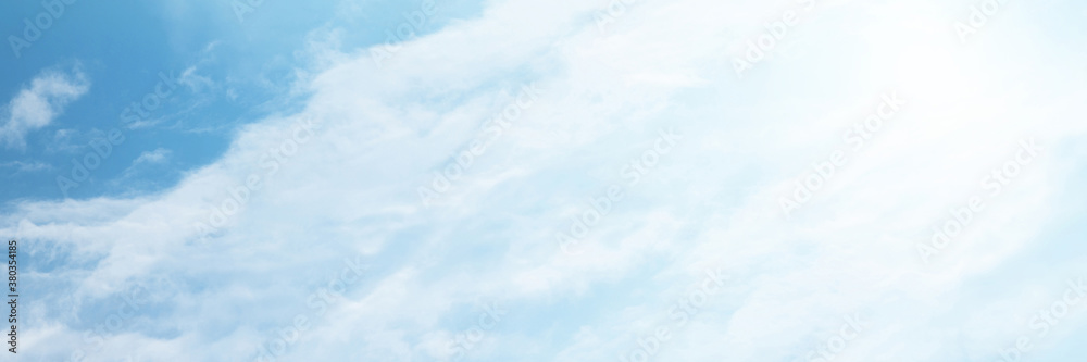 Obraz premium Blue sky with white cloud. The summer heaven is colorful clearing day Good weather and beautiful nature in the morning.