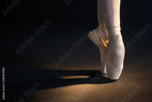 Close up of girls (16-17) ballet shoes