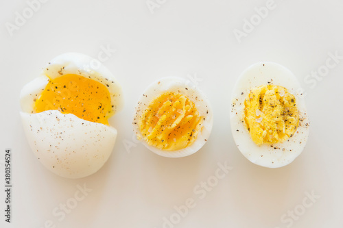 Studio shot cooked eggs with spices photo