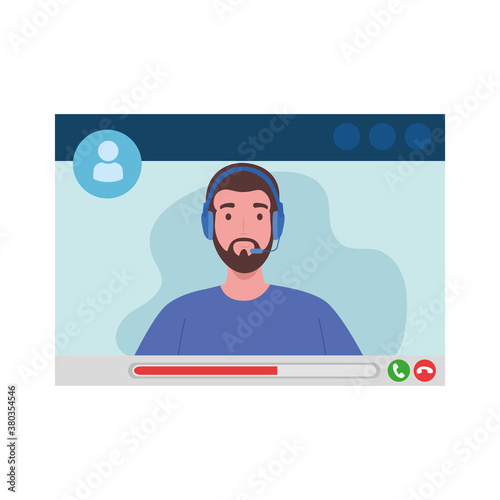 Man with headphone in video chat screenshot design, Call online conference and webcam theme Vector illustration