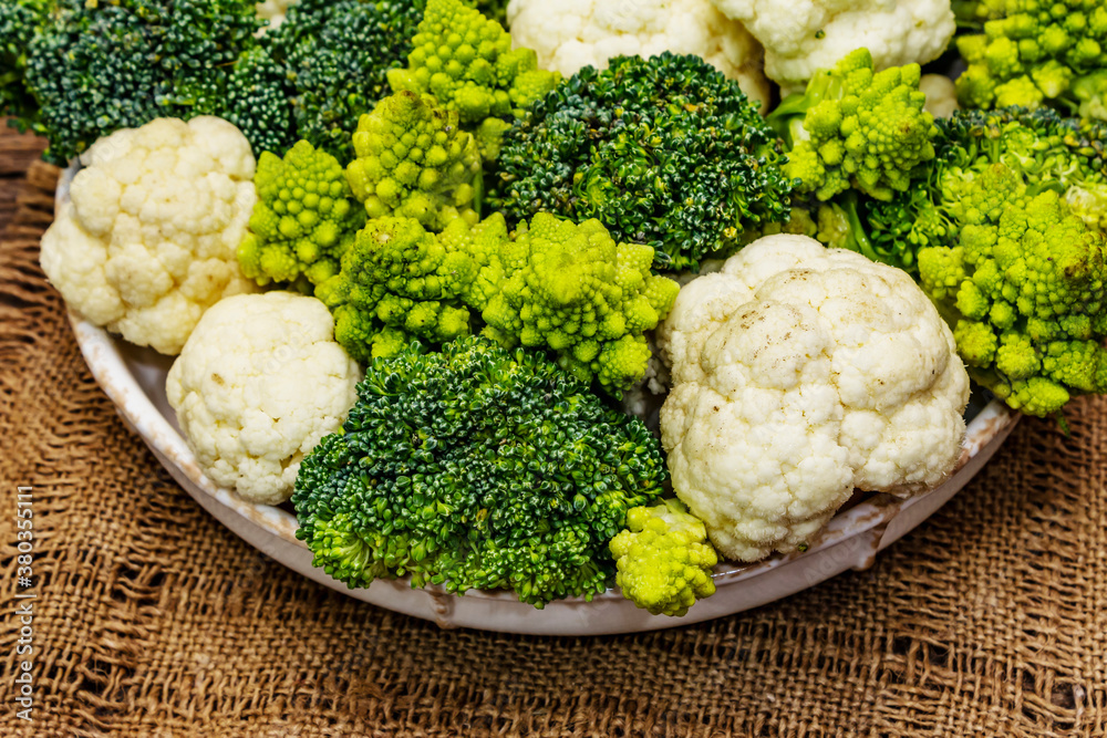 Assorted broccoli, romanesco and cauliflower Assorted broccoli, romanesco and cauliflower