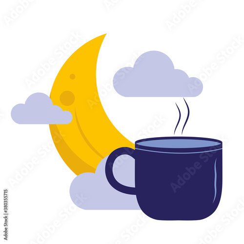 coffee mug with moon and clouds design of drink caffeine breakfast and beverage theme Vector illustration