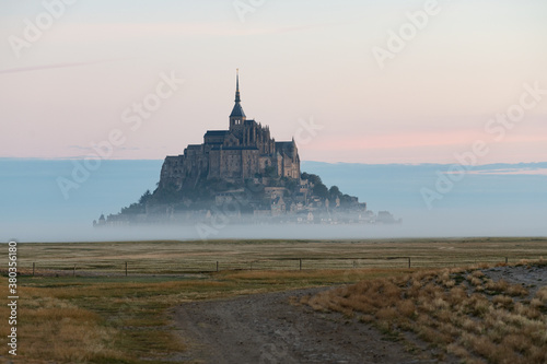 Saint Michel island in France Beautiful panoramic view of the famous tidal island of Le Mont Saint-Michel estate, Normandy, Northern France