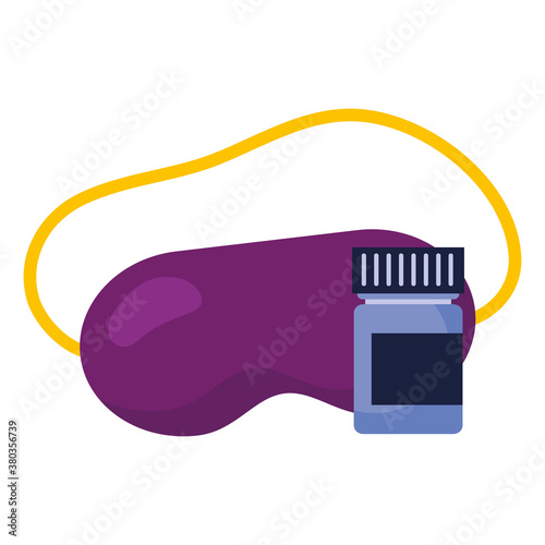 insomnia purple mask and pills jar design, sleep and night theme Vector illustration