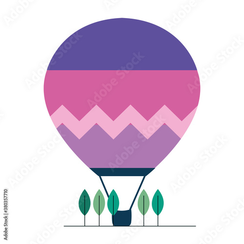 Hot air balloon with trees design of Transportation adventure freedom journey travel up airship and trip theme Vector illustration