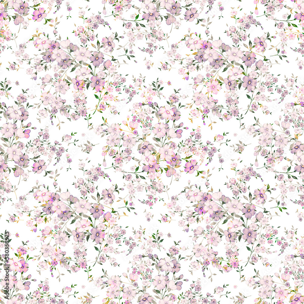 Watercolor seamless hand drawn pattern with beautiful wildflowers