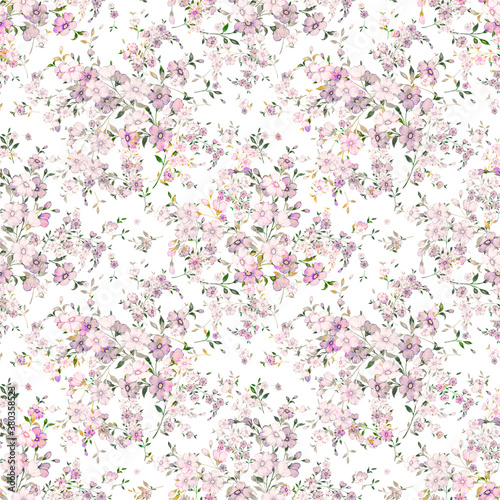 Watercolor seamless hand drawn pattern with beautiful wildflowers