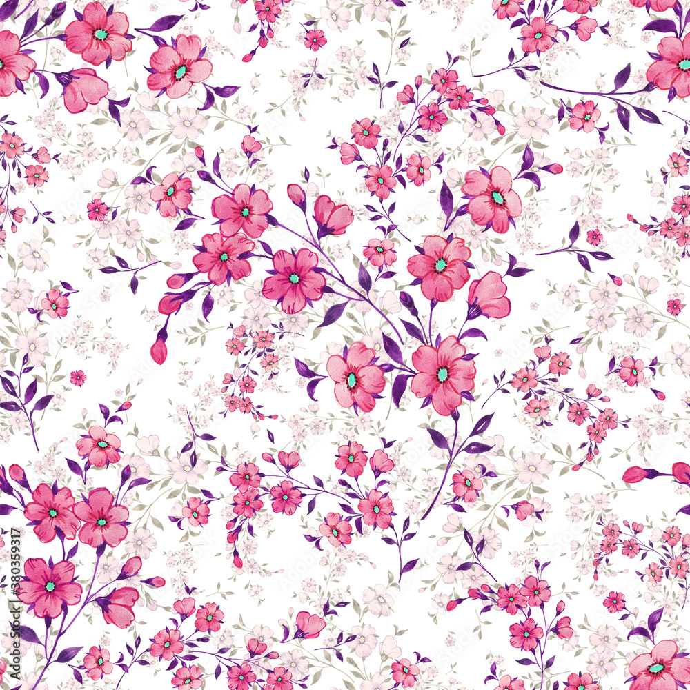 Watercolor seamless hand drawn pattern with beautiful wildflowers