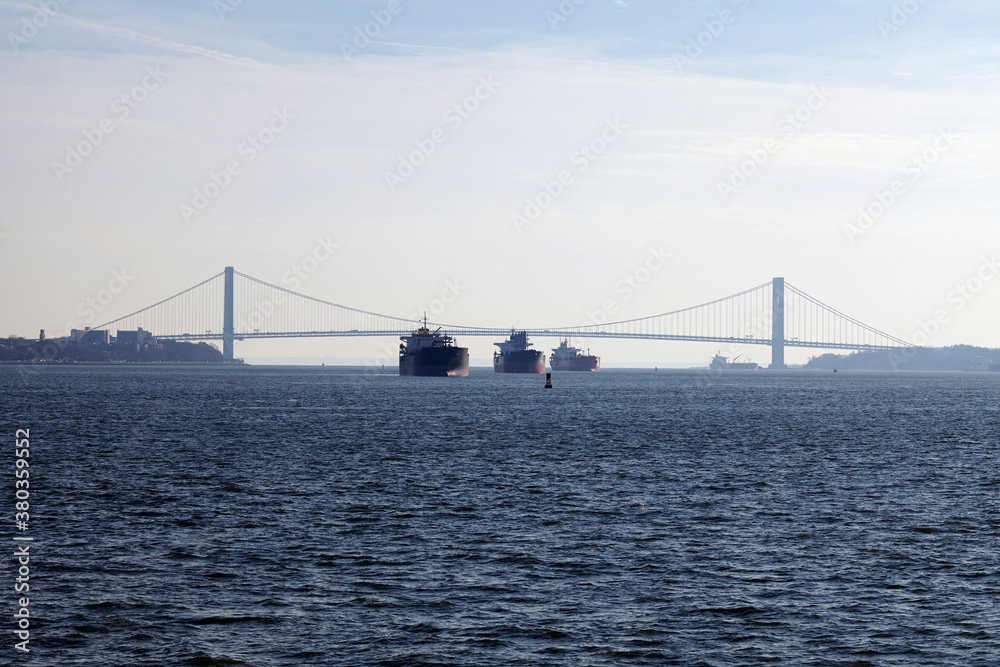 View of ships and Verrazano-Narrows Bridge View of ships and Verrazano-Narrows Bridge