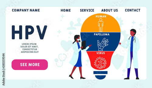 Vector website design template . HPV - Human Papilloma Virus, acronym medical concept. illustration for website banner, marketing materials, business presentation, online advertising.