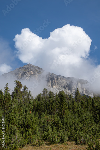 Unusual clouds forming a heart in The Swiss National Park