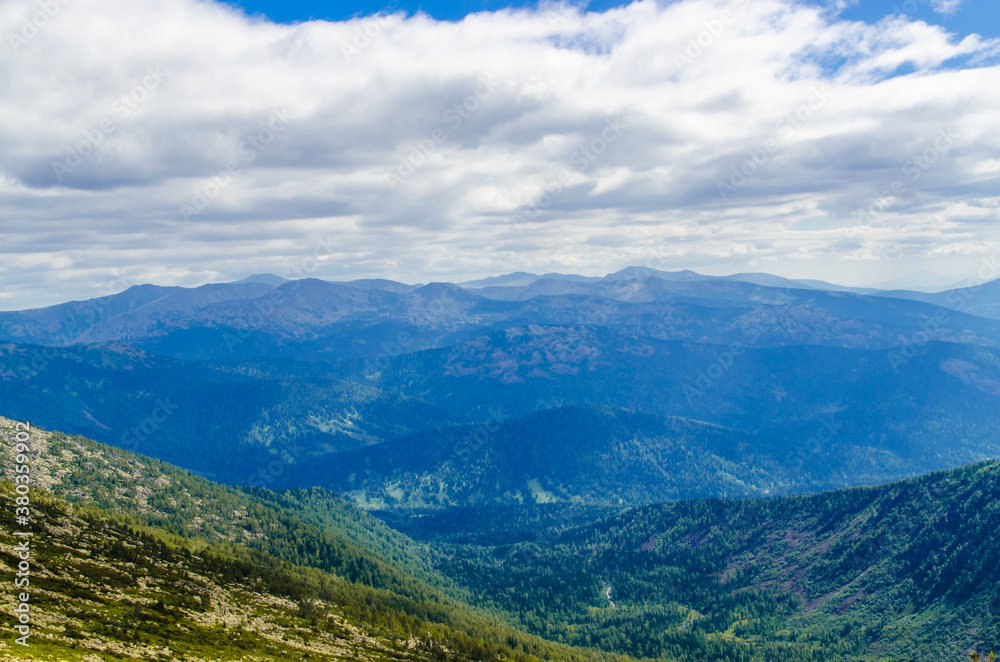 View from high mountain. clouds in the sky