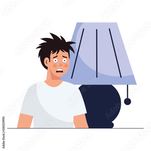 woman cartoon with insomnia and lamp design, sleep and night theme Vector illustration