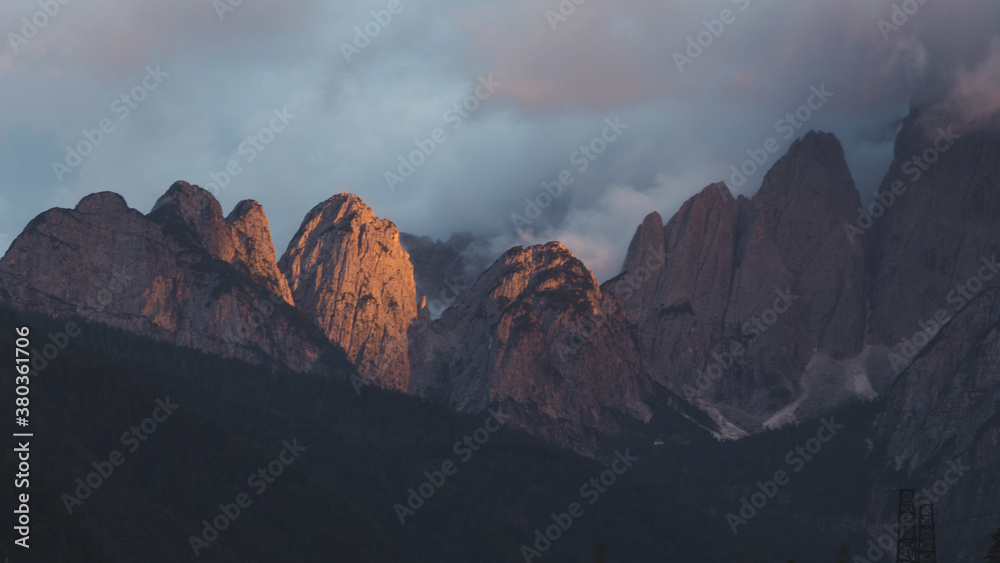Jof Fuart peak from Valbruna town. Julien Alps, Italy