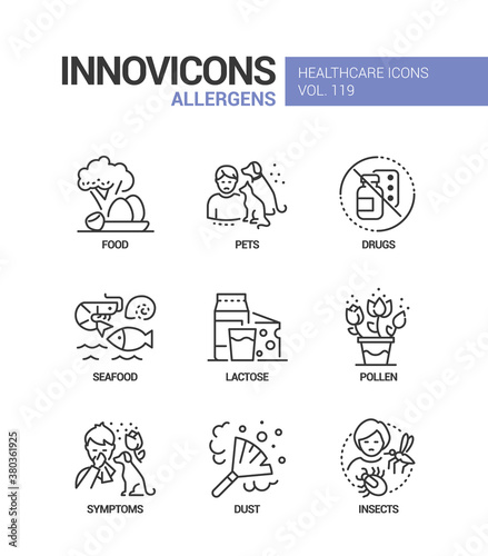 Allergens - vector line design style icons set
