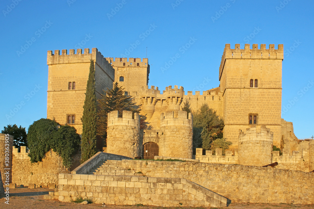 Ampudia Castle , Spain in morning light	