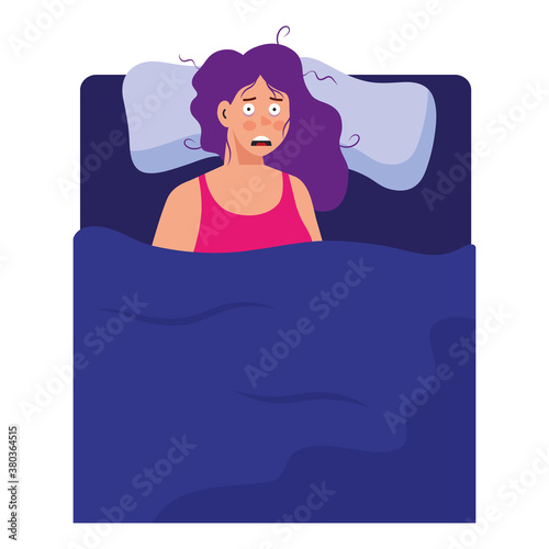 woman cartoon with insomnia in bed design, sleep and night theme Vector illustration